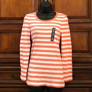 Soft Coral and White Striped Long Sleeved Shirt